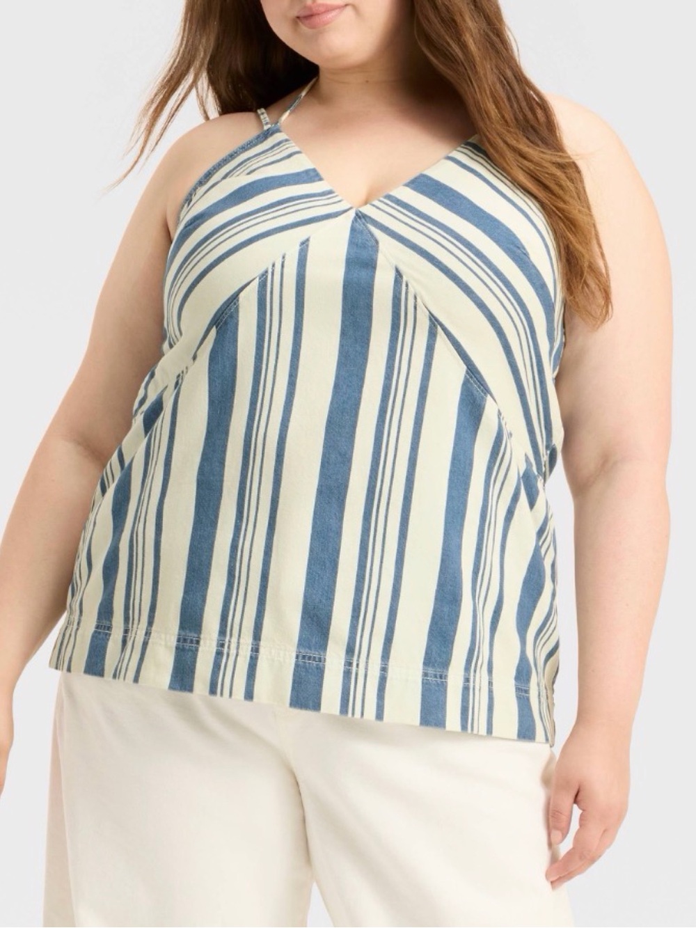 Universal Thread Striped Denim Tank Top Blue